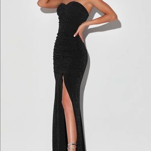 Lulus When Magic Happens Black Glitter Ruched Strapless Maxi Dress